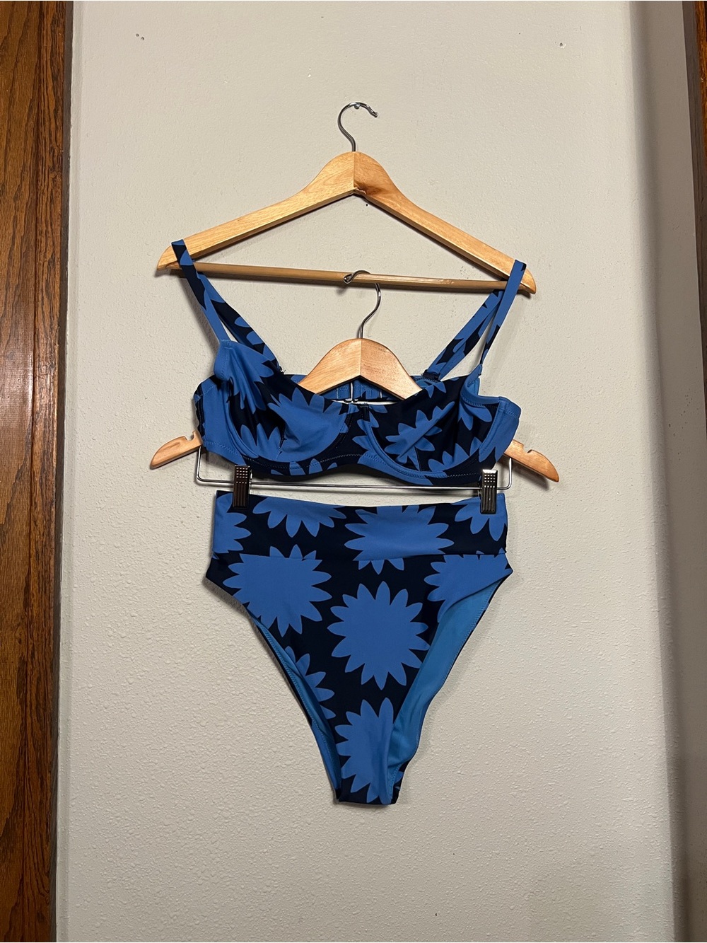 aerie Navy and Bright Blue Floral High-Waist One-Piece XL top, M bottoms!!